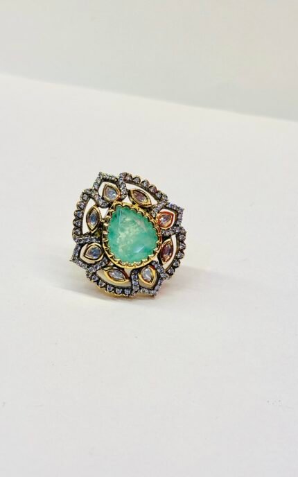 Vanadium - Timeless Majesty: A Regal Statement Ring with Deep Pink Centerpiece and Antique Detailing