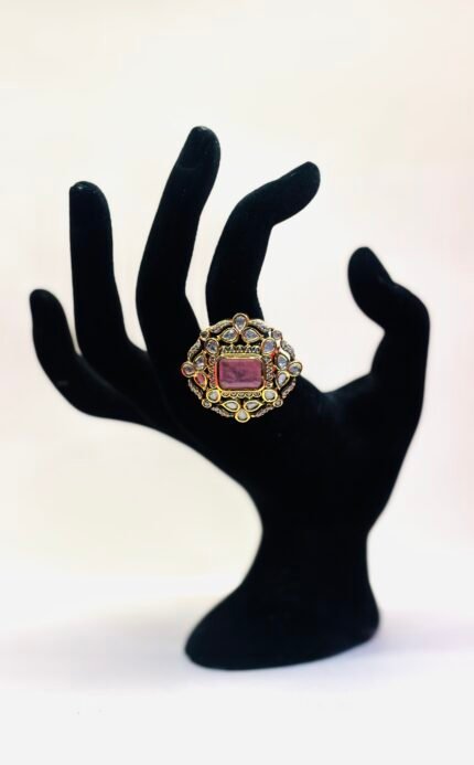 Vanadium - Timeless Majesty: A Regal Statement Ring with Deep Pink Centerpiece and Antique Detailing
